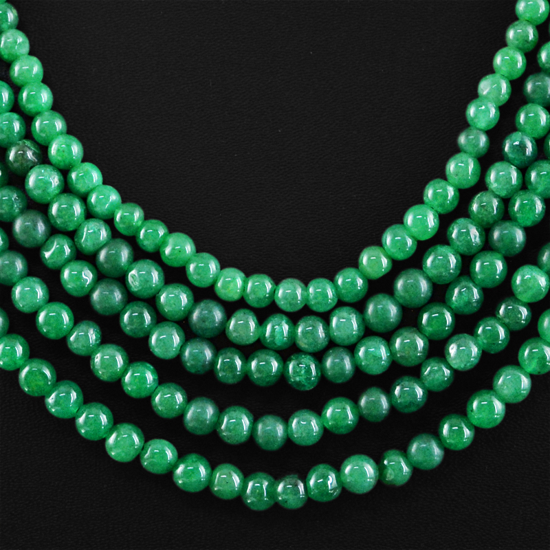 541.40 CTS EARTH MINED 5 LINE ROUND RICH GREEN EMERALD BEADS NECKLACE – (DG)