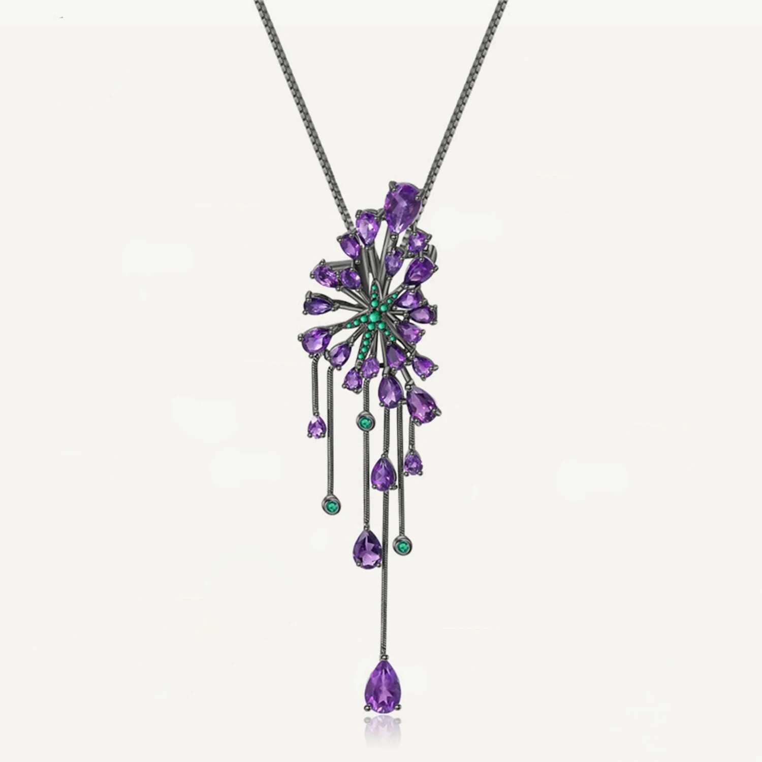8.88Ct Natural Amethyst Gemstone Luxury Neo-Gothic Pendant and Brooch Necklace