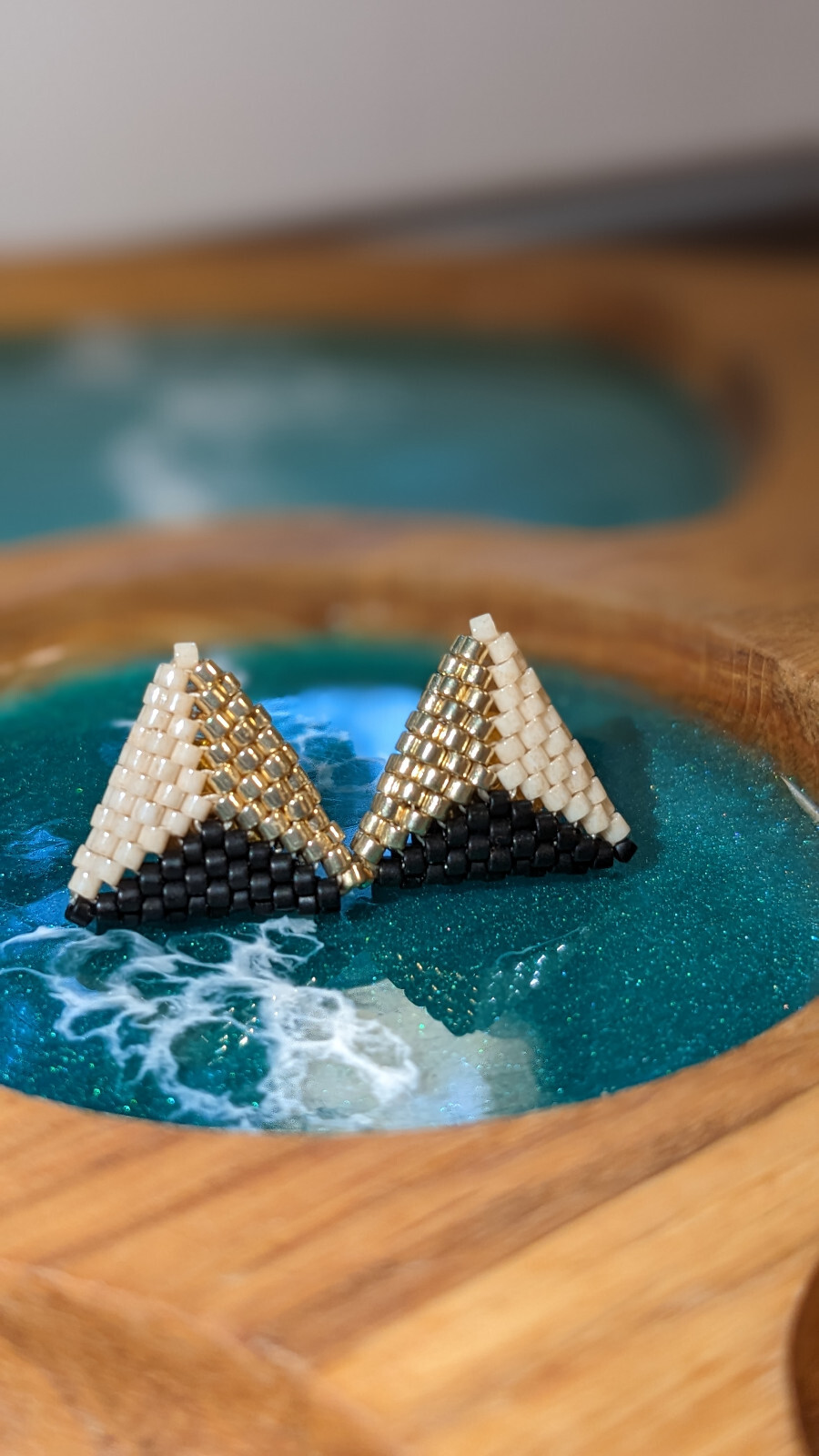 Color block miyuki beaded earrings, Triangle geometric seed bead stud earrings