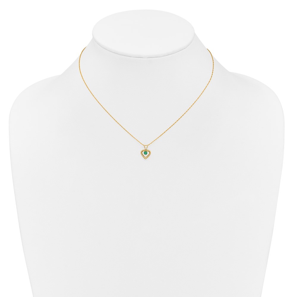 10k Yellow Gold 3mm Emerald Heart Birthstone Necklace 15″