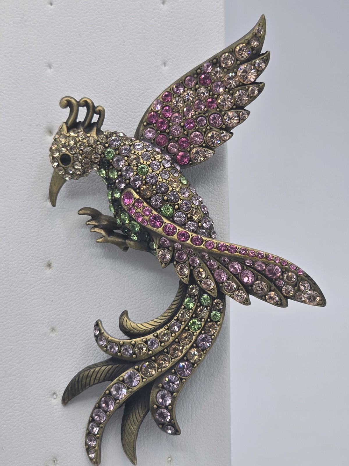 Jay Strongwater Bird of Paradise Brooch Pin Austrian Crystals Amethyst Pink