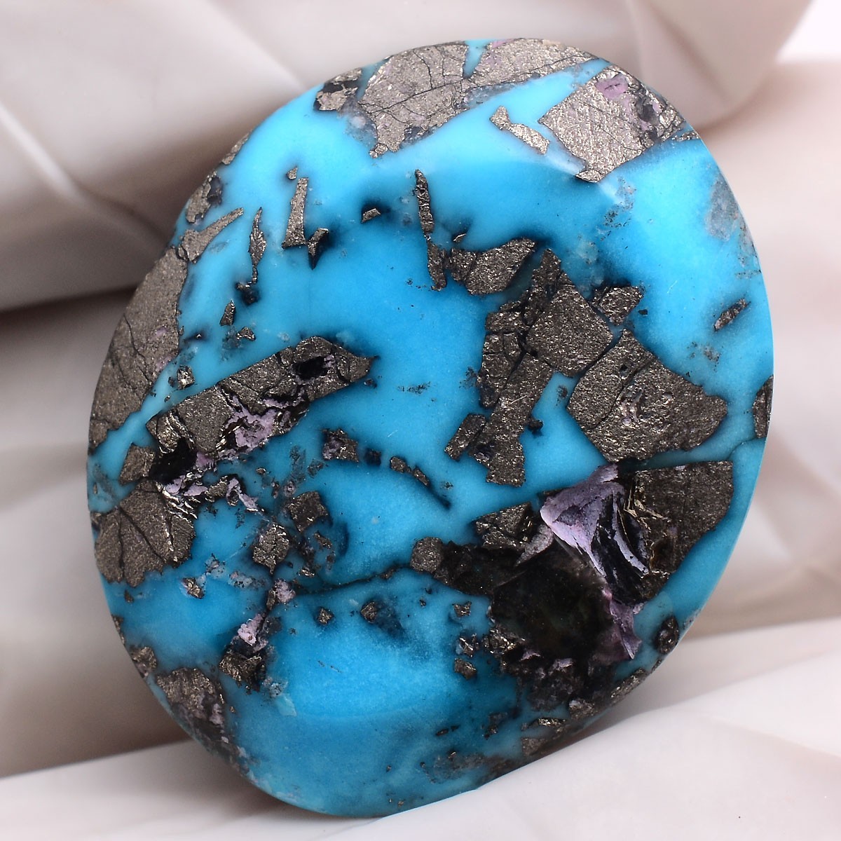 Metallic Matrix~ 44.40 Cts Natural Persian Turquoise AAA Grade Cabochon Gemstone