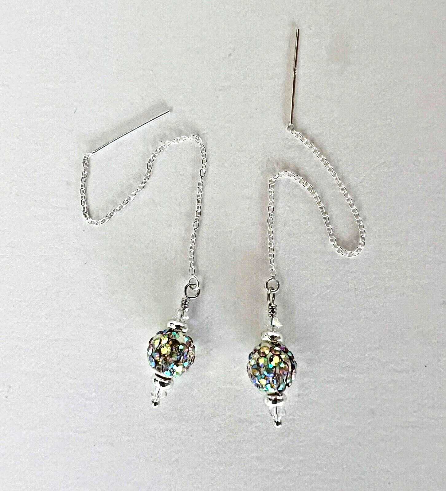 *IAJ* Sterling Silver Ear Threaders w/ Aurora Borealis Pavé & Swarovski Crystals