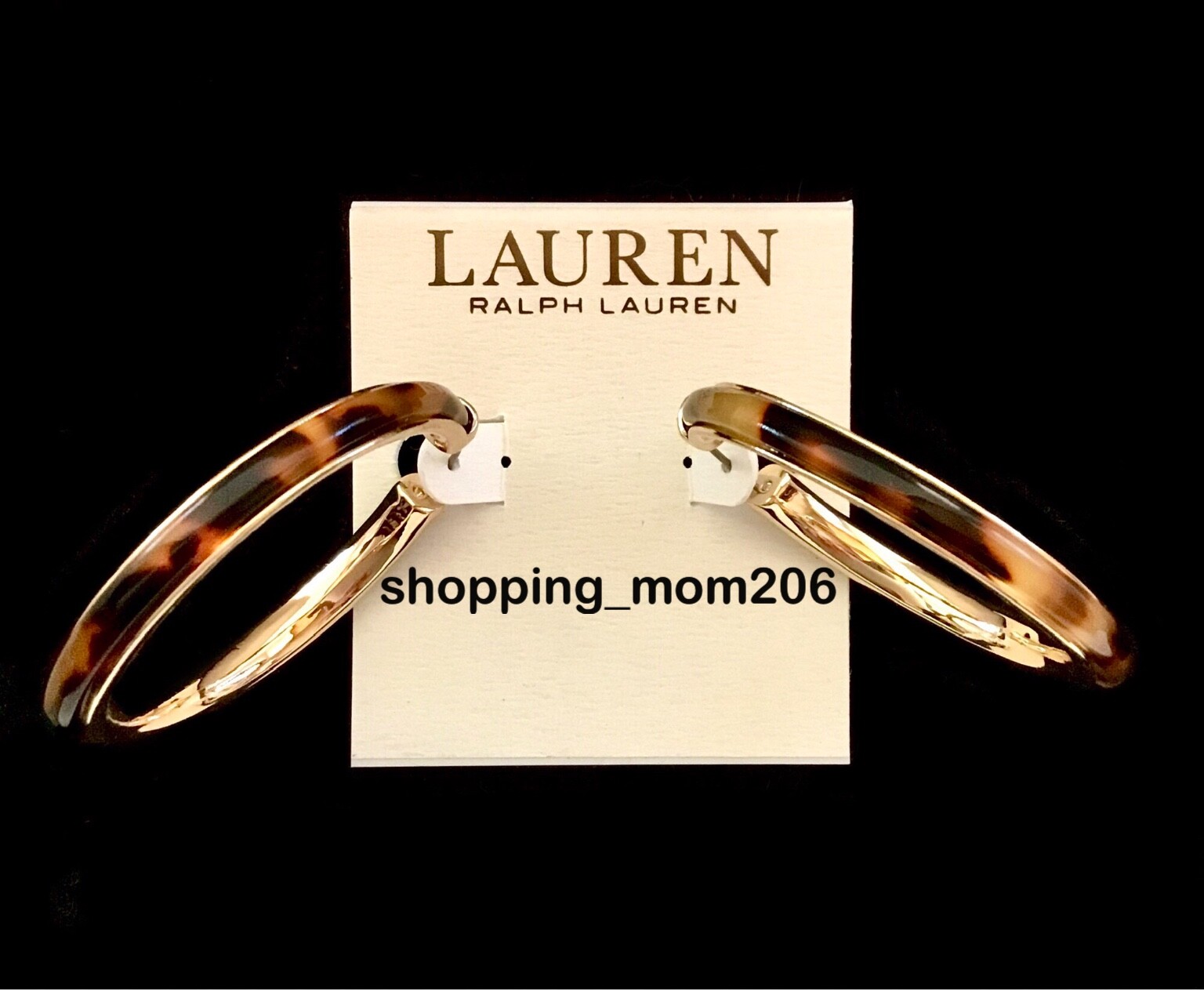 Lauren Ralph Lauren Gold-Tone Tortoise-Look Medium Hoop Earrings 1.7″ RV$45