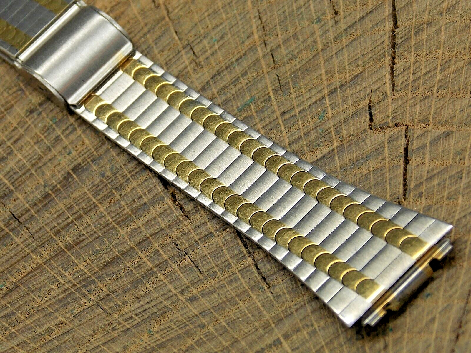 Pre-Owned Vintage Watch Band Sliding Clasp 2 tone Stainless Steel 22mm Bracelet