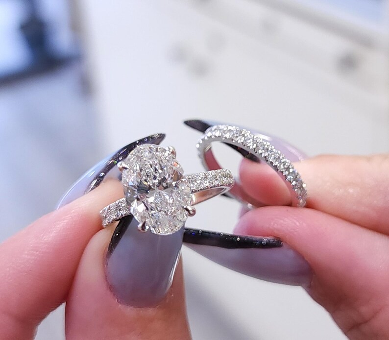 4.90 Ct Oval-Cut EF/VS1 Lab Grown Diamond Engagement Ring Set 14k White Gold