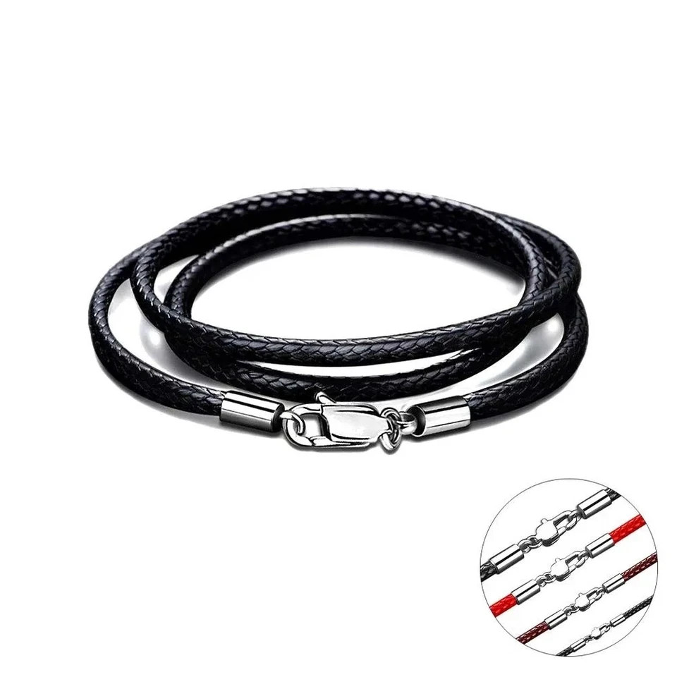Waterproof Braided Leather Chain Cord Necklace with Stainless Steel Clasp