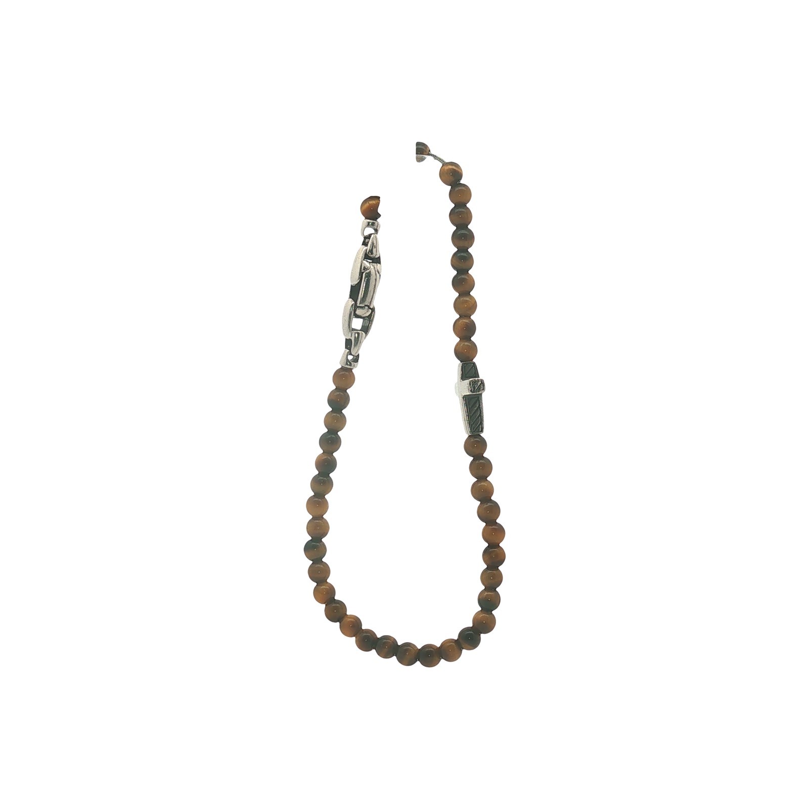 Vintage SS David Yurman Tigers Eye and Cross Bracelet 8″
