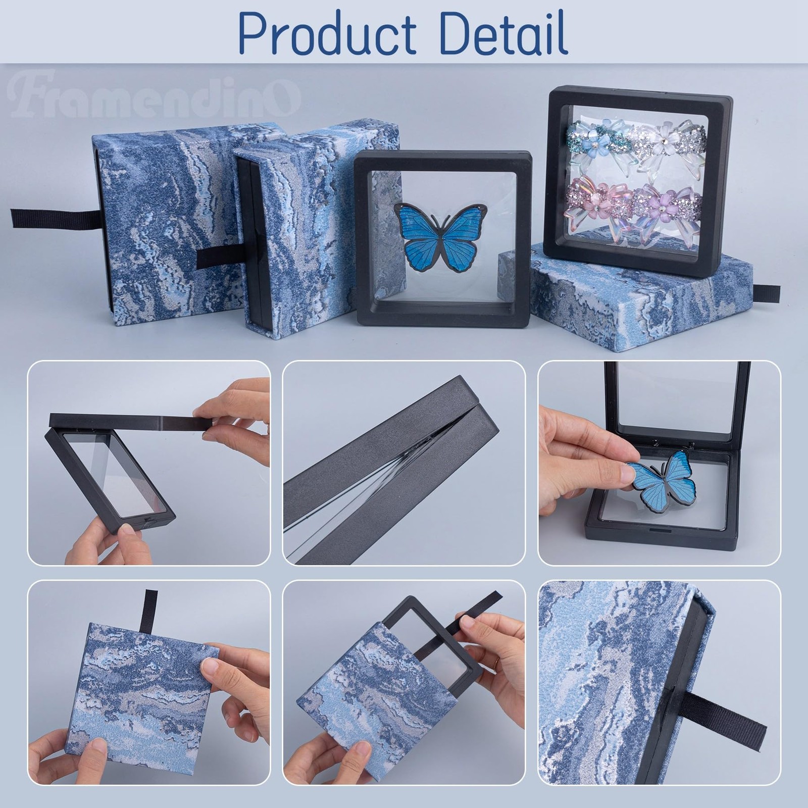 , 10 Pack 3D Floating Frame Display Case 3.5×3.5×0.8 PullOut PE Jewelry Box C…