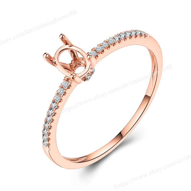 Semi Mount Real Diamond Ring Antique Oval Cut 3x5mm To 4x6mm Solid 18k Rose Gold