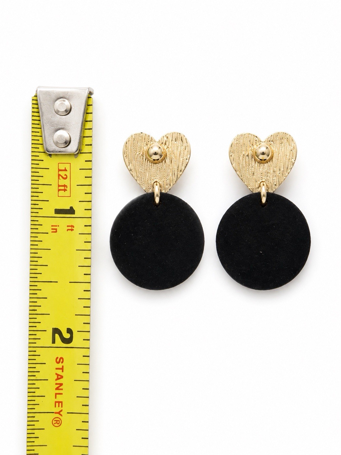 Black Velvet Heart Drop Earrings Gold Tone Statement Gift Box Included