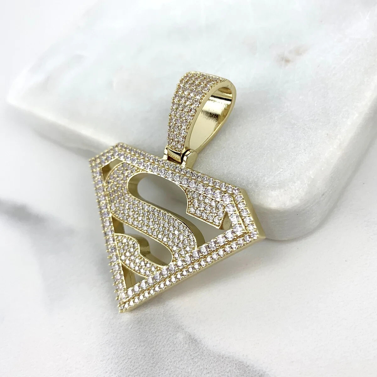 2 Ct Superman Natural Moissanite Men’s Pendant 14k Yellow Gold Plated Silver