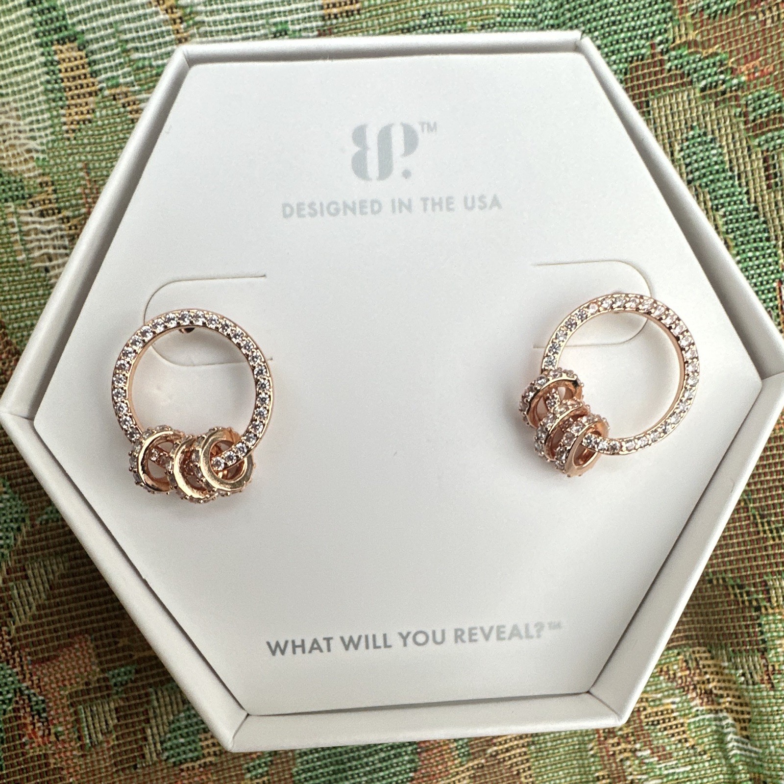Bomb Party OG Stud Hoop Earrings Pavé CZ Rose Gold Plated “We’re Here For It”