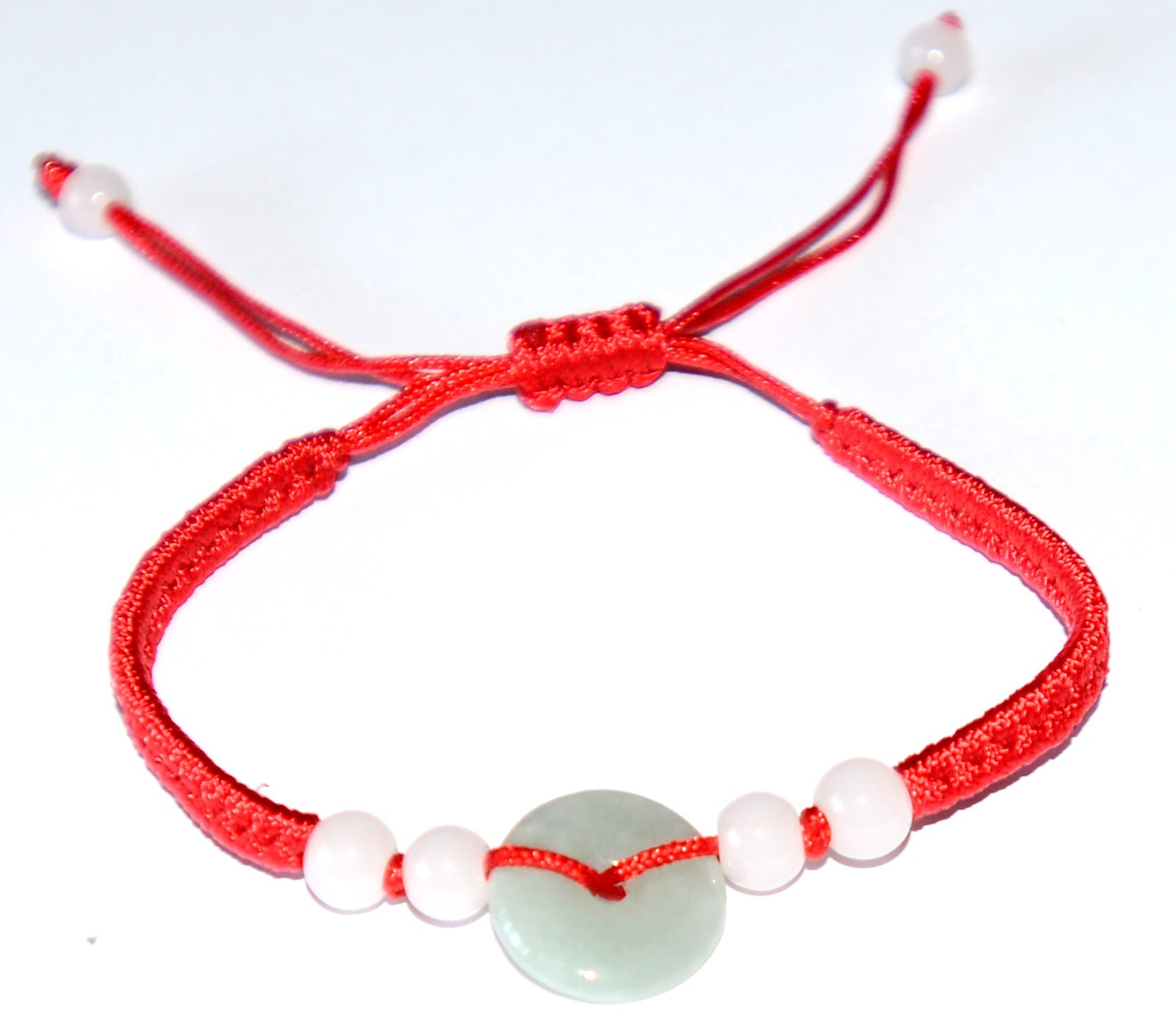 Macrame Friendship Adjustable Red Cord Feng Shui Jade Bi Disc Charm Bracelet