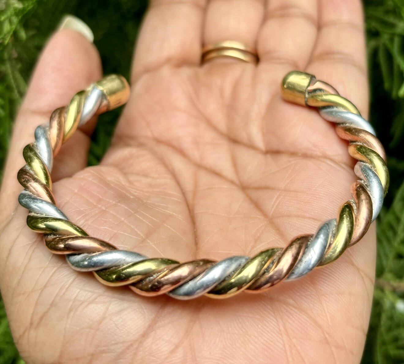1Pc Pure Ashtadhatu Copper Brass Silver Healing Bangle Cuff Bracelet Spiritual 2