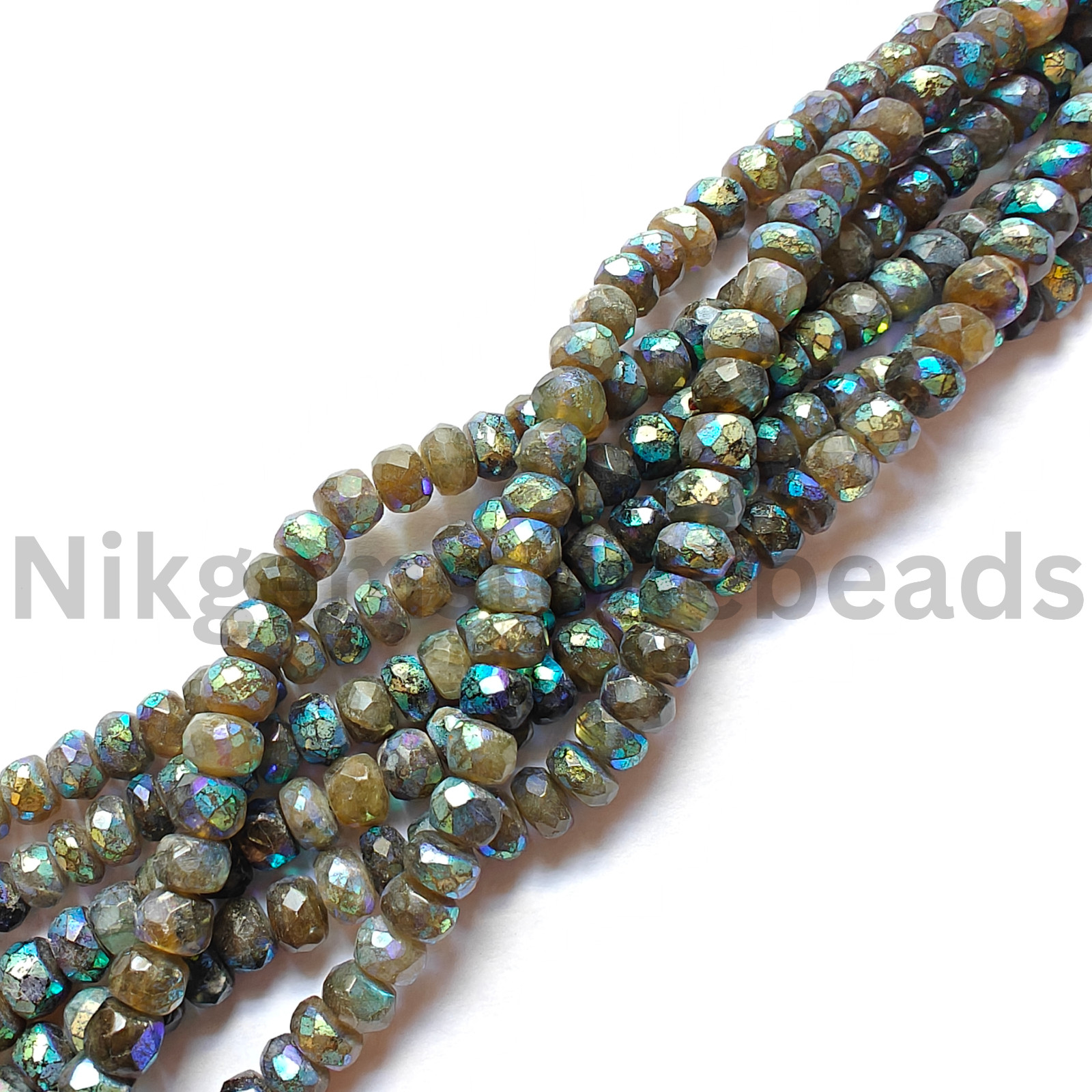 Natural Mystic Plated Labradorite Beads, Briolette Faceted Rondelle Cut Stone.