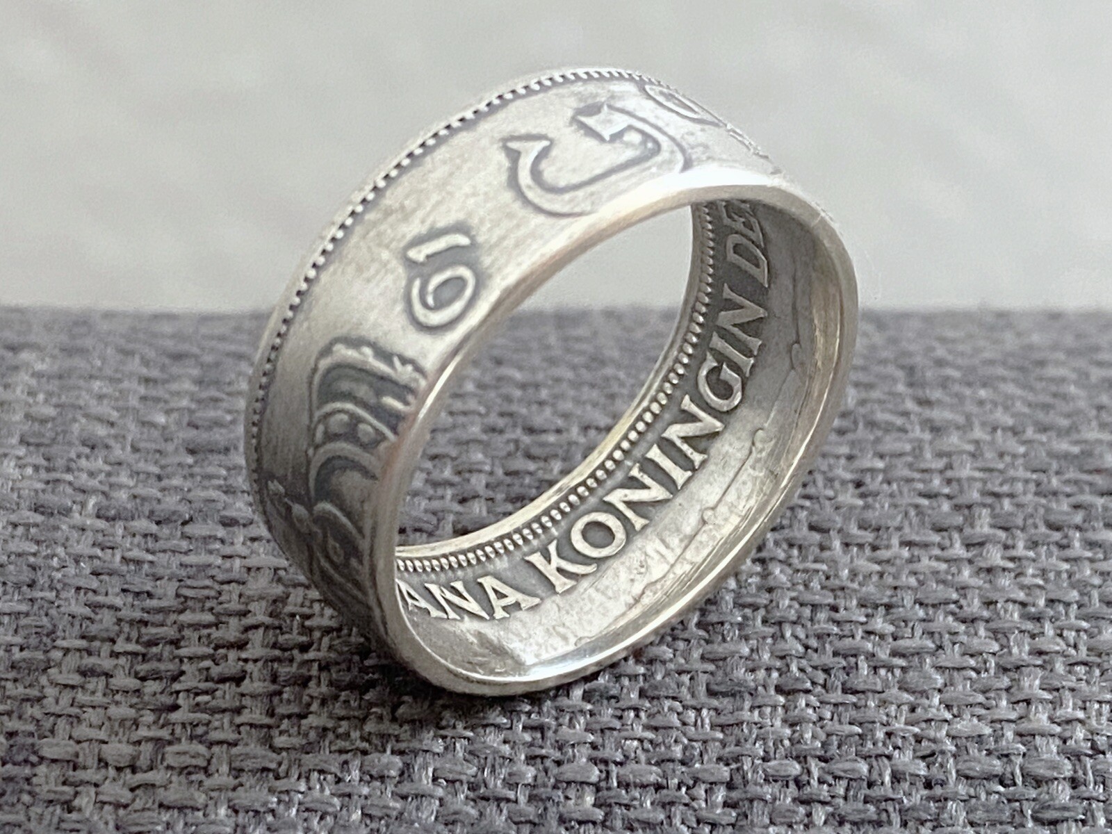 Dutch Silver Guilder Coin Ring, The Netherlands 1961, Size 8.25 US (18.3 mm)