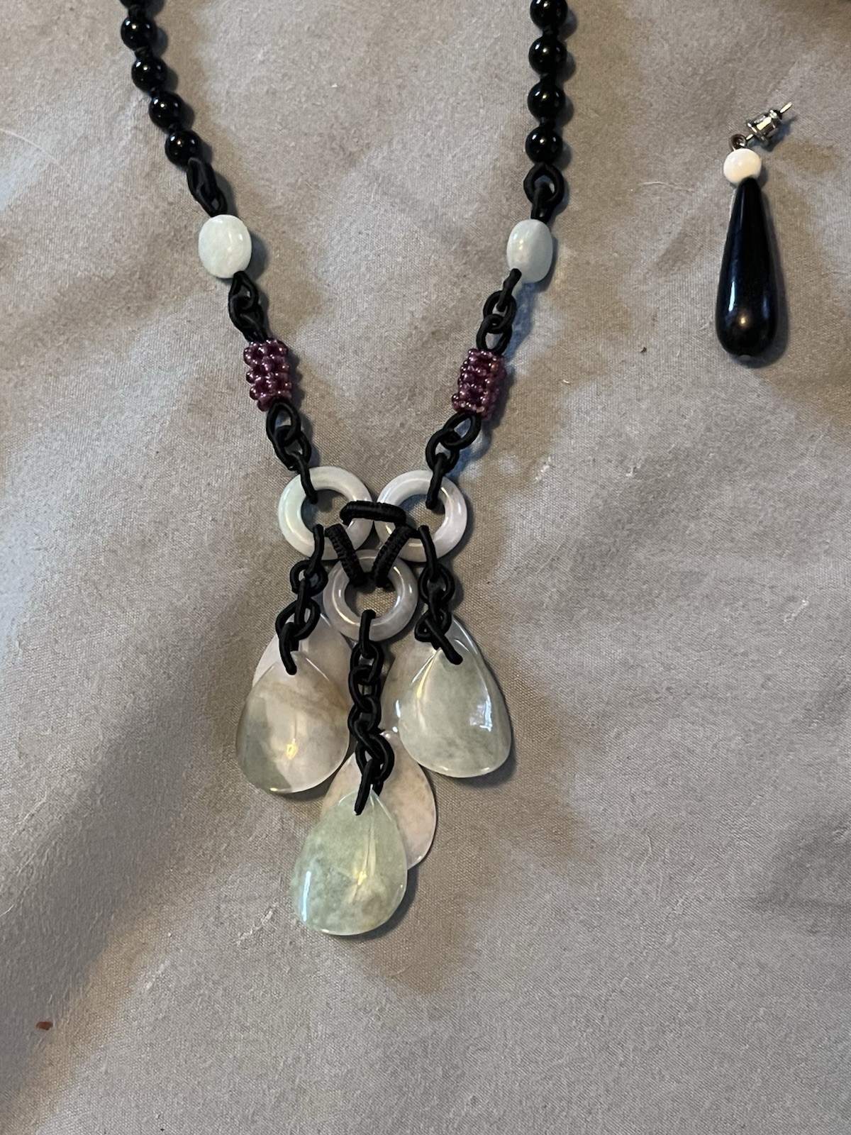 Lori Anderson Designs Handmade Artisan Necklace Earrings Set Black White Teal