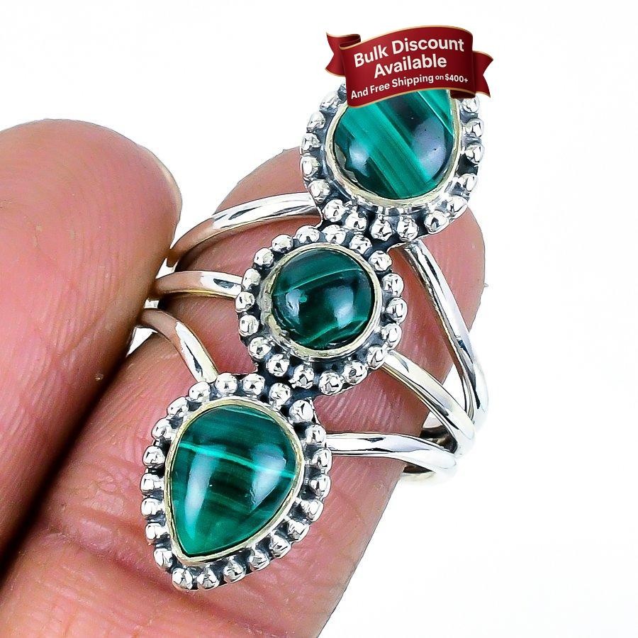 Natural Malachite 925 Sterling Silver Statement Handcrafted Artisan Ring Jewelry