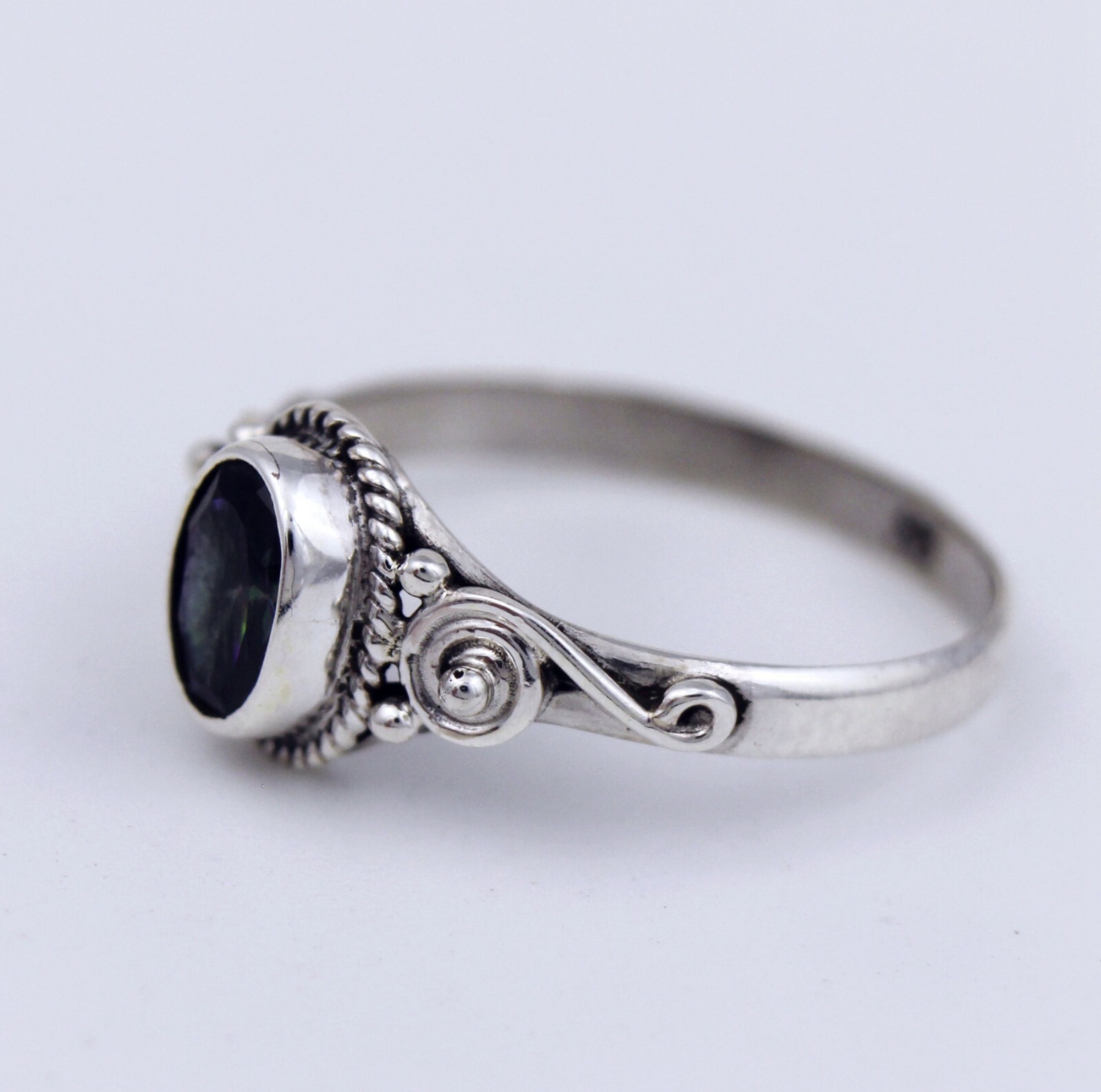 Women Girl sterling silver Nature Rainbow Flame Aura Quartz Crystal Stone Ring 7