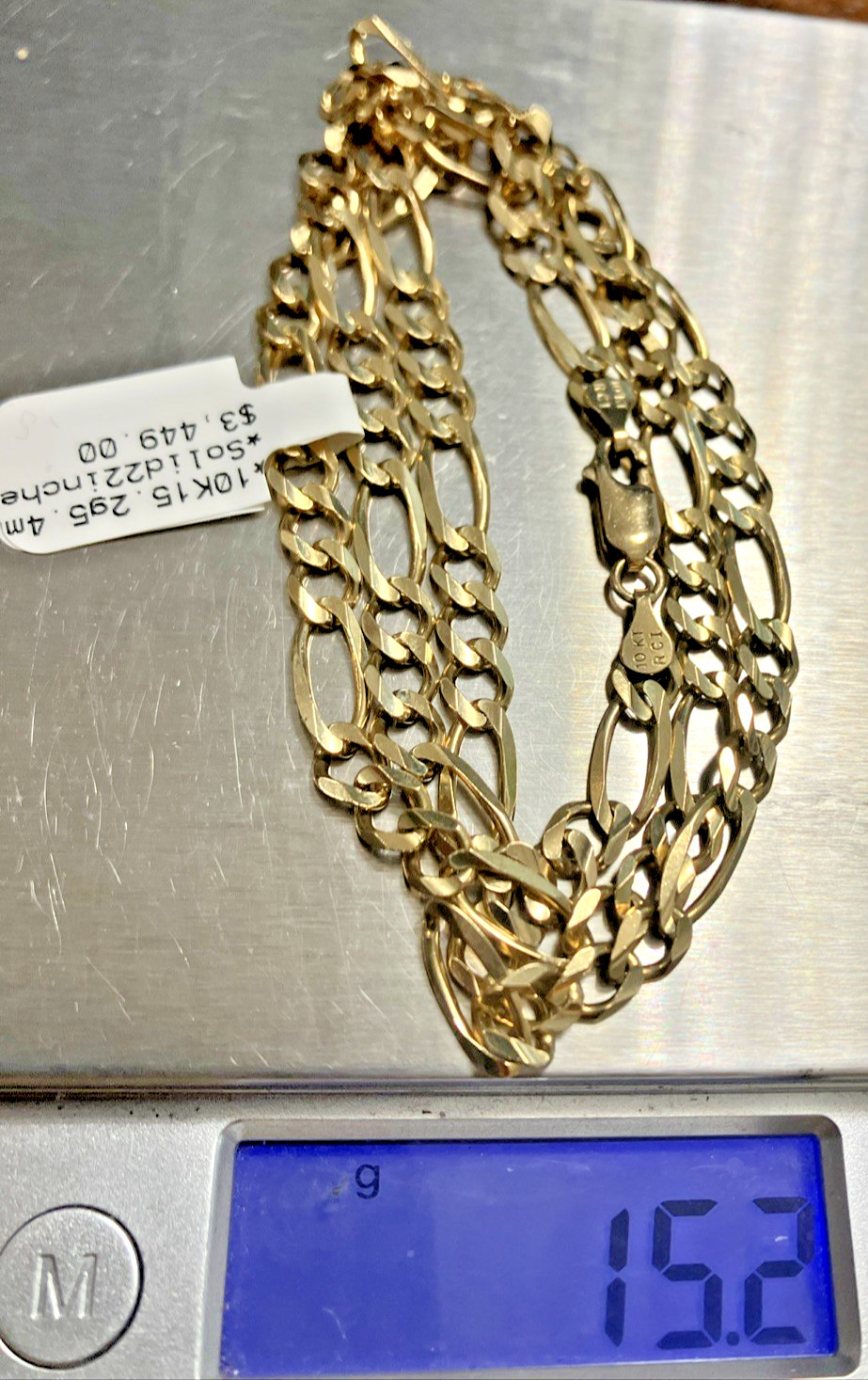 10kt Real Solid Gold Figaro Link Chain 15.2Grams 5.4mm 22” RCI Brand NWT 10K