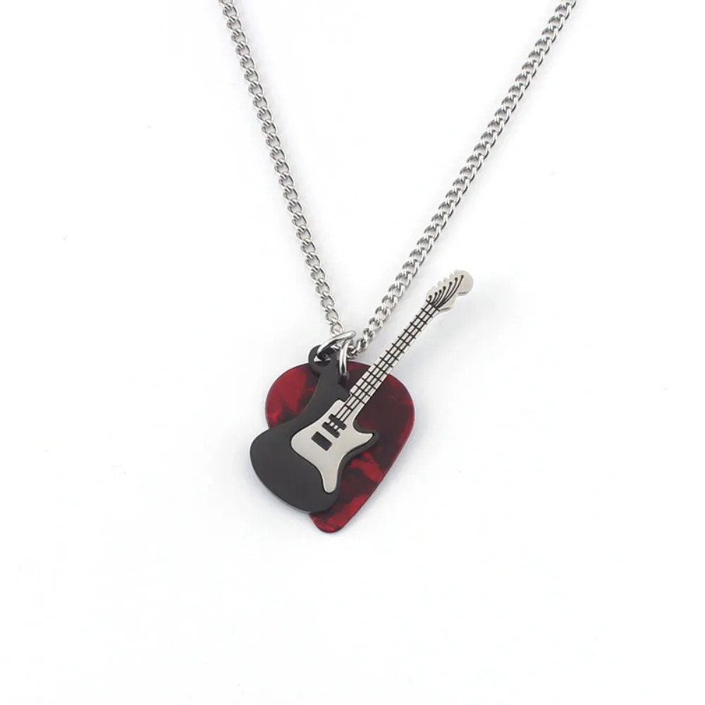 Hip-hop Guitar Pick Necklace Titanium Steel Trendy Guitar Pendant Chain Punk Vin