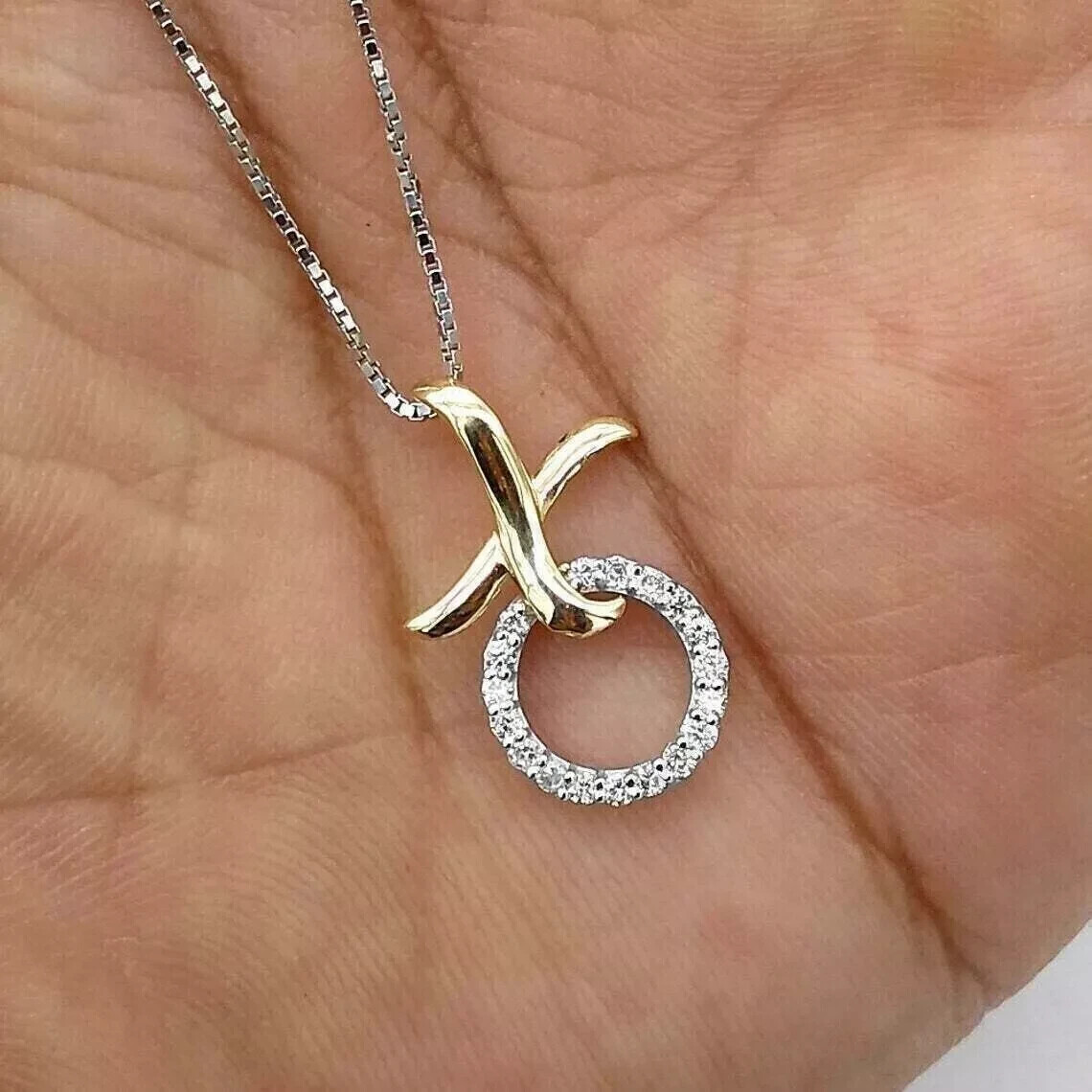 1.50 Ct Simulated Round Cut Diamond XO Women’s Pendant 14K Two Tone Gold Plated