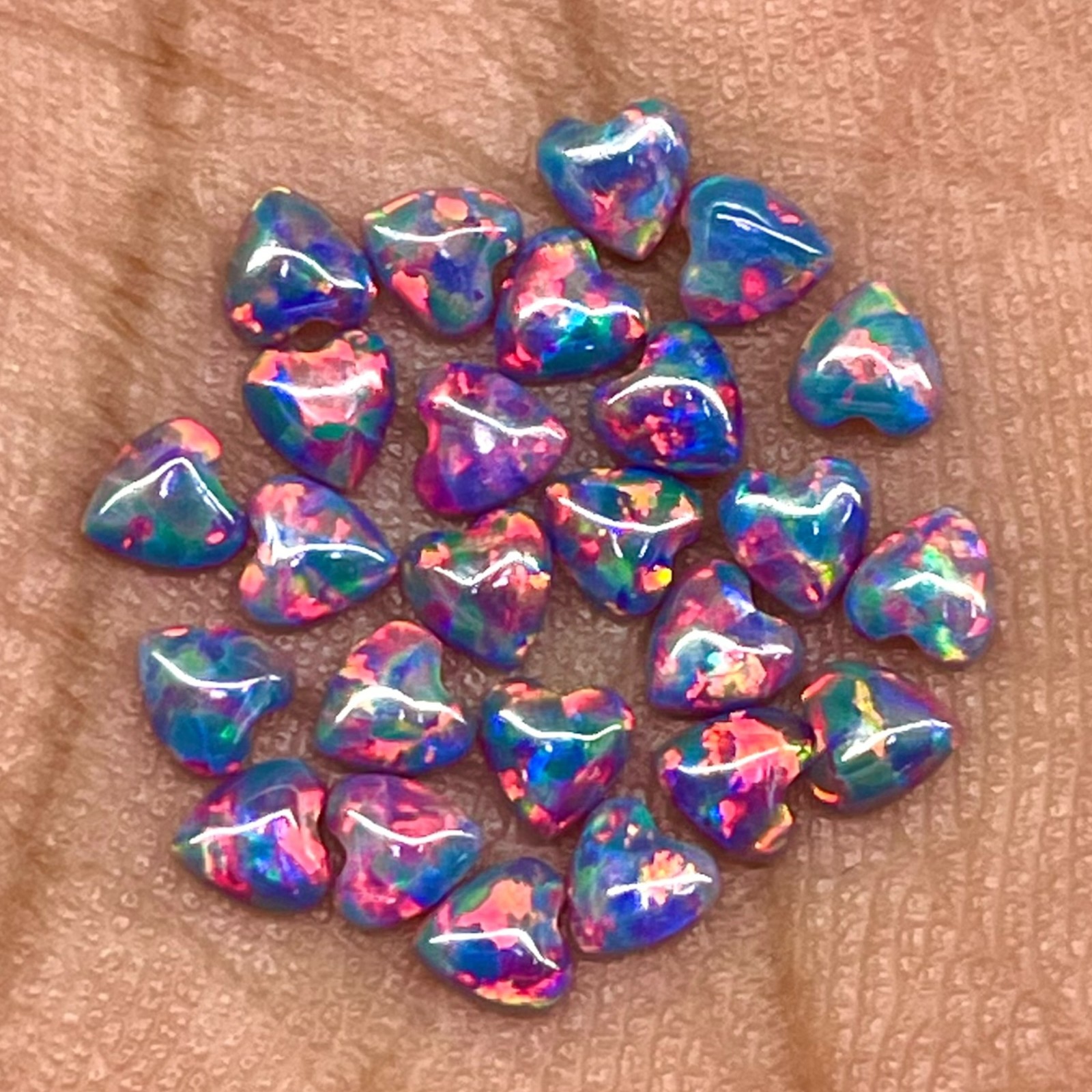 16 Pcs Black Australian Opal 3mm Heart Cabochon AAA Quality LabCreated Gemstones