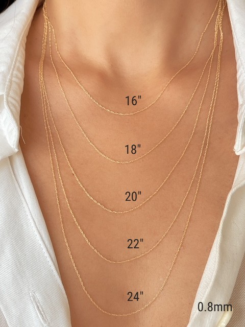 Twisted Rope Chain Real 14K Solid Gold 0.7-1.2mm Thin Minimalist Link Necklace