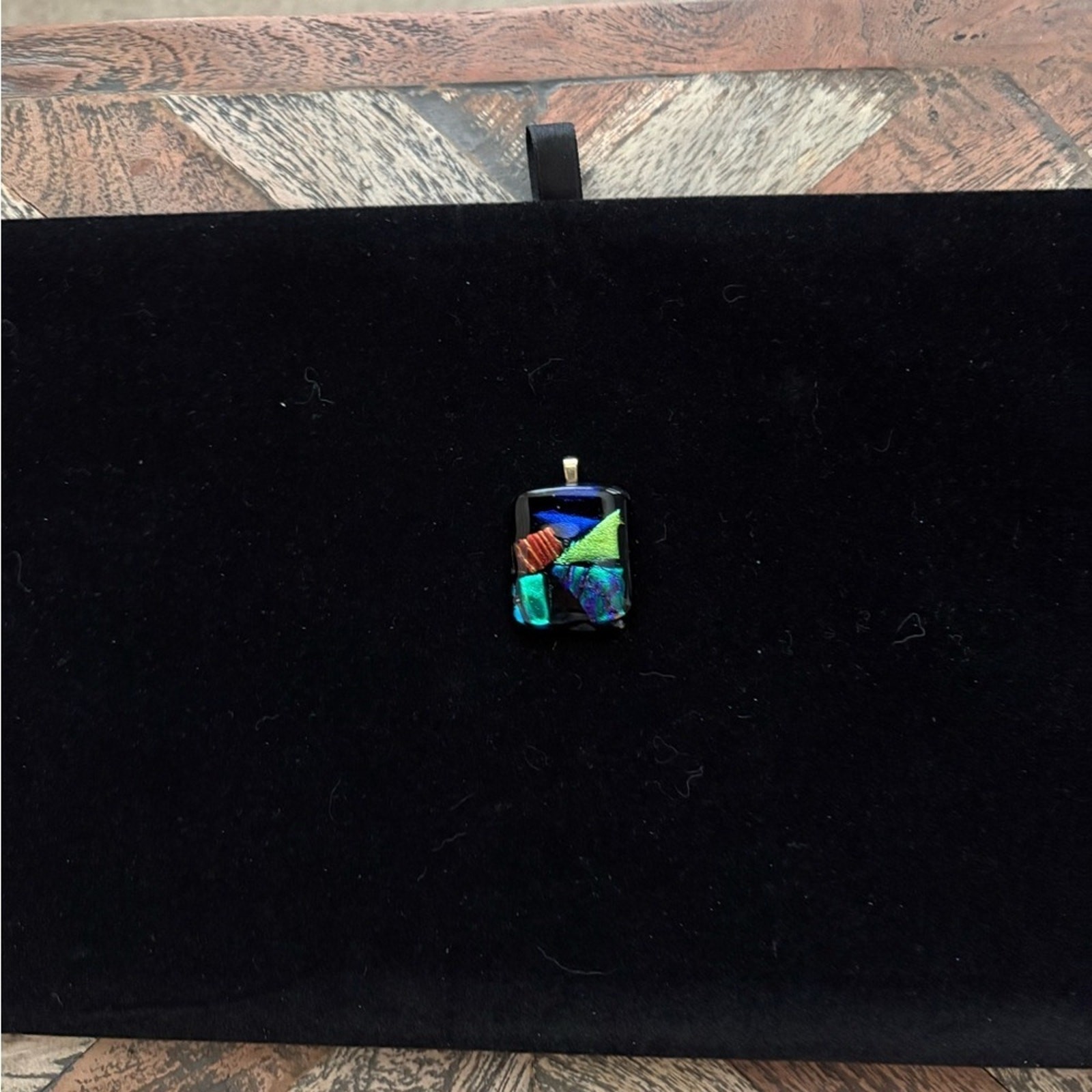 Handcrafted Artisan Fused Dichroic Glass Mosaic Pendant – Iridescent Patchwork