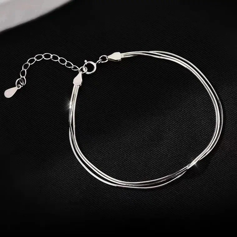Women’s 925 Sterling Silver Multilayer Snake Chain Foot Ankle Bracelet New USA