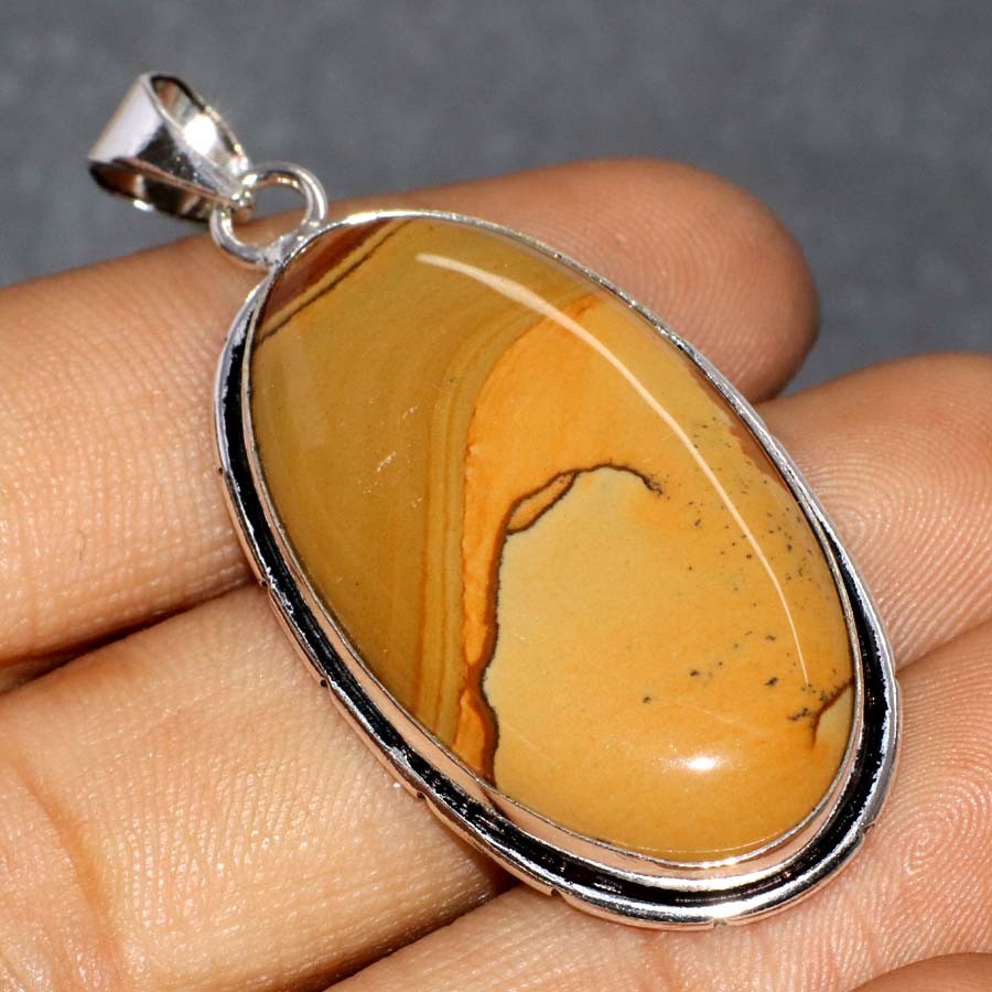 Picture Jasper 925 Silver Plated Handmade Pendant 2″ Unique Gift JW