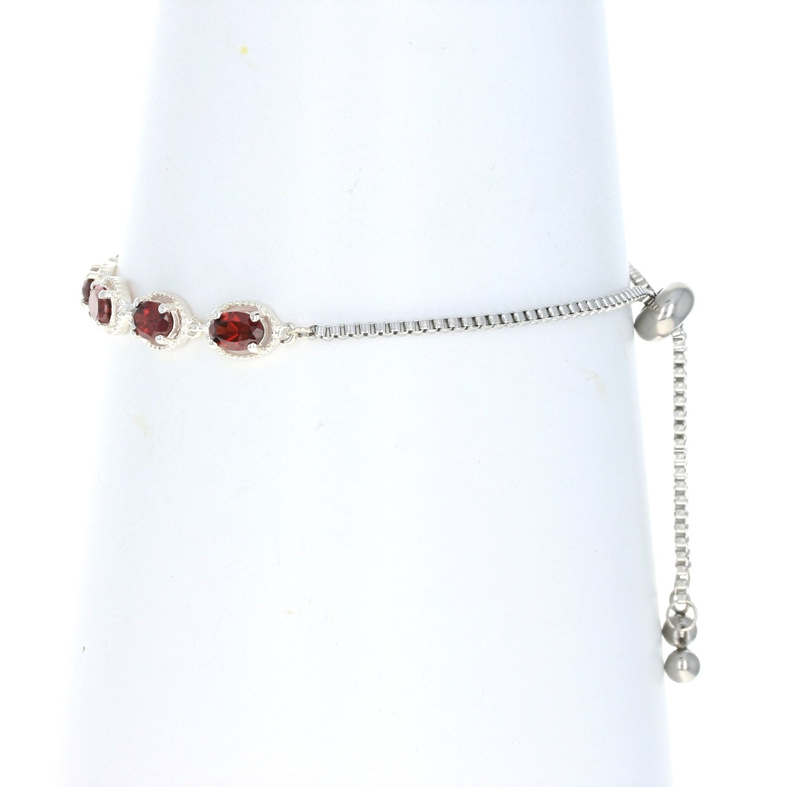 Sterling Silver & Stainless Steel Garnet Bracelet – 925 Oval 3.85ctw Adjustable