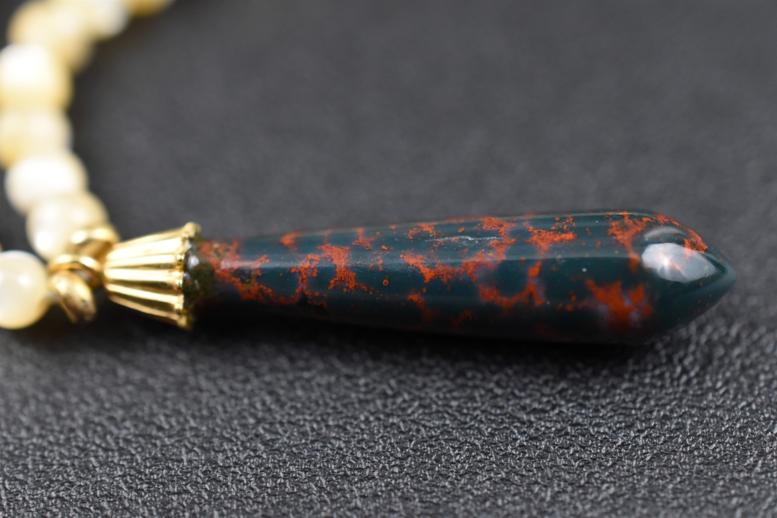 Handmade Studio Bloodstone Drop Necklace Red MOP Beads 14K Gold 15-1/2 in