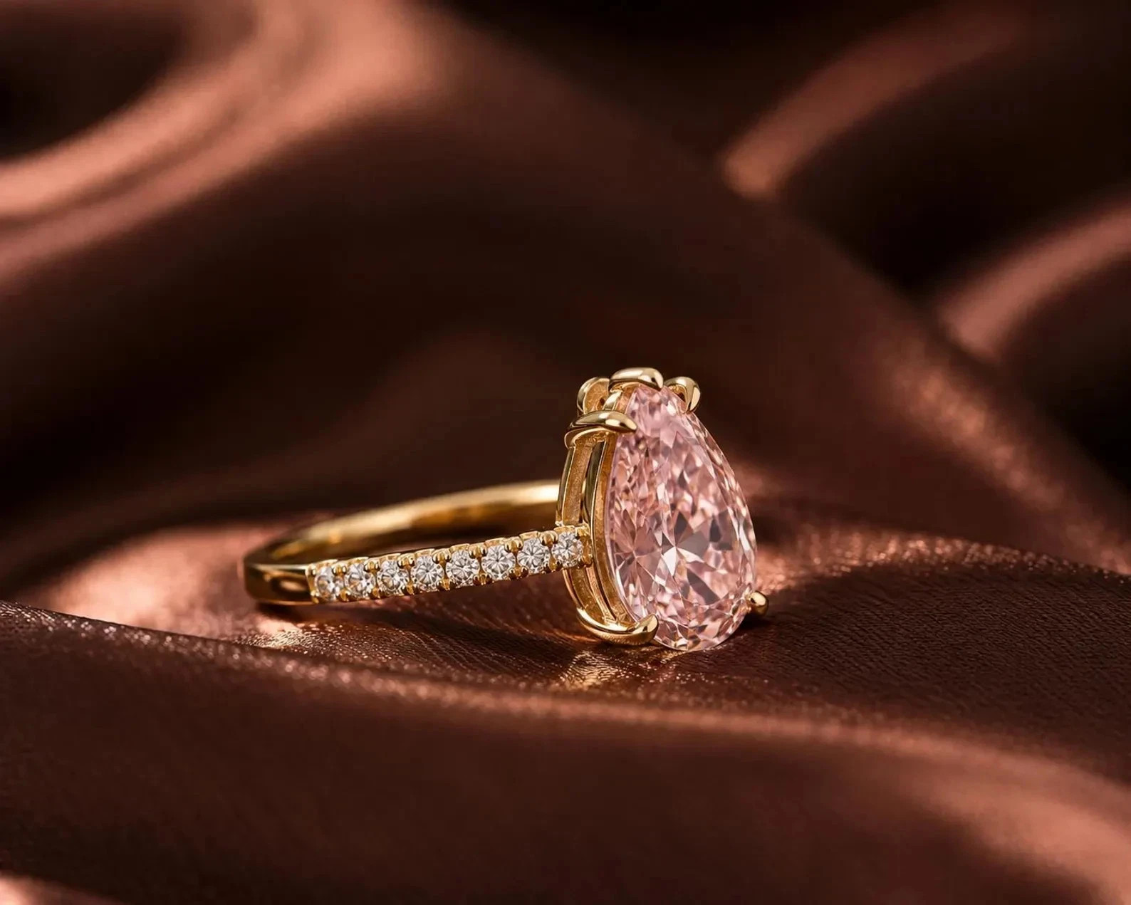 Natural Pink Sapphire & Diamond Wedding Gift Ring 14k Yellow Gold (Import Free)