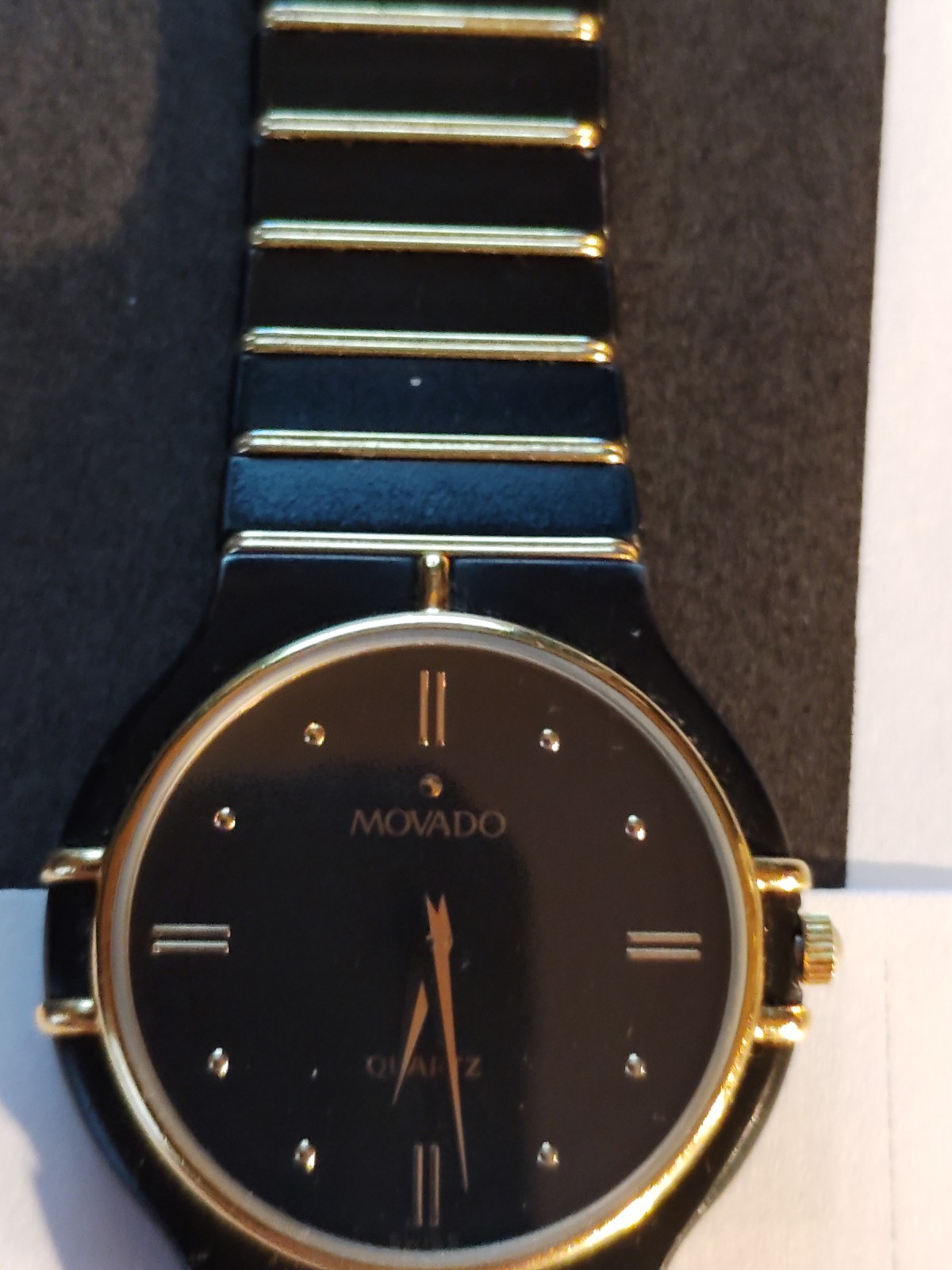 Movado The Museum Unisex Watch Black & 18 K Gold Links 1980’s Stunning