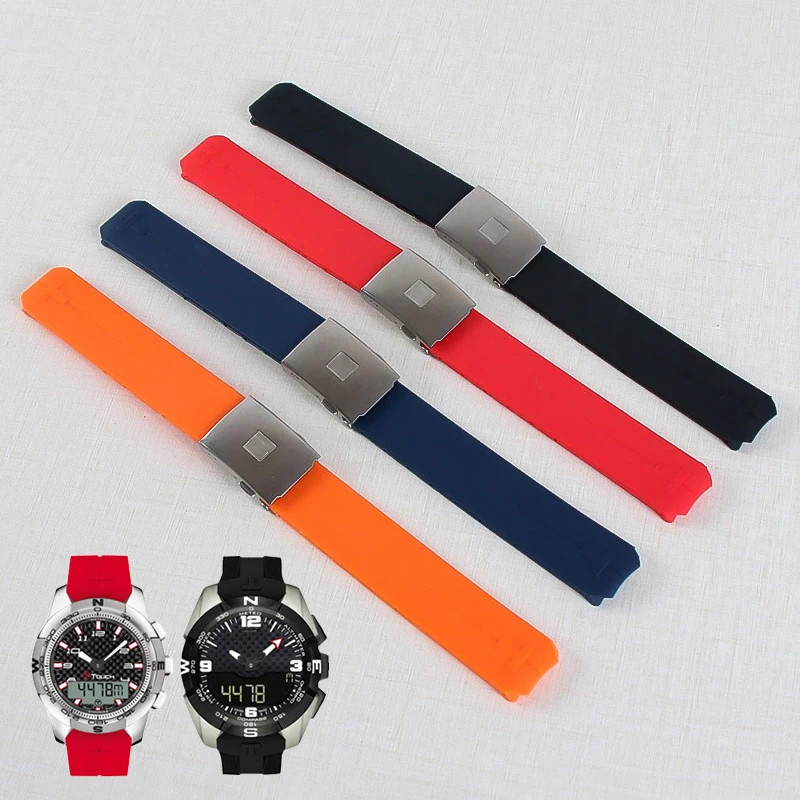 21mm Curved Silicone Watch Band For Tissot T-Touch T013 T081 T047 Strap Orange