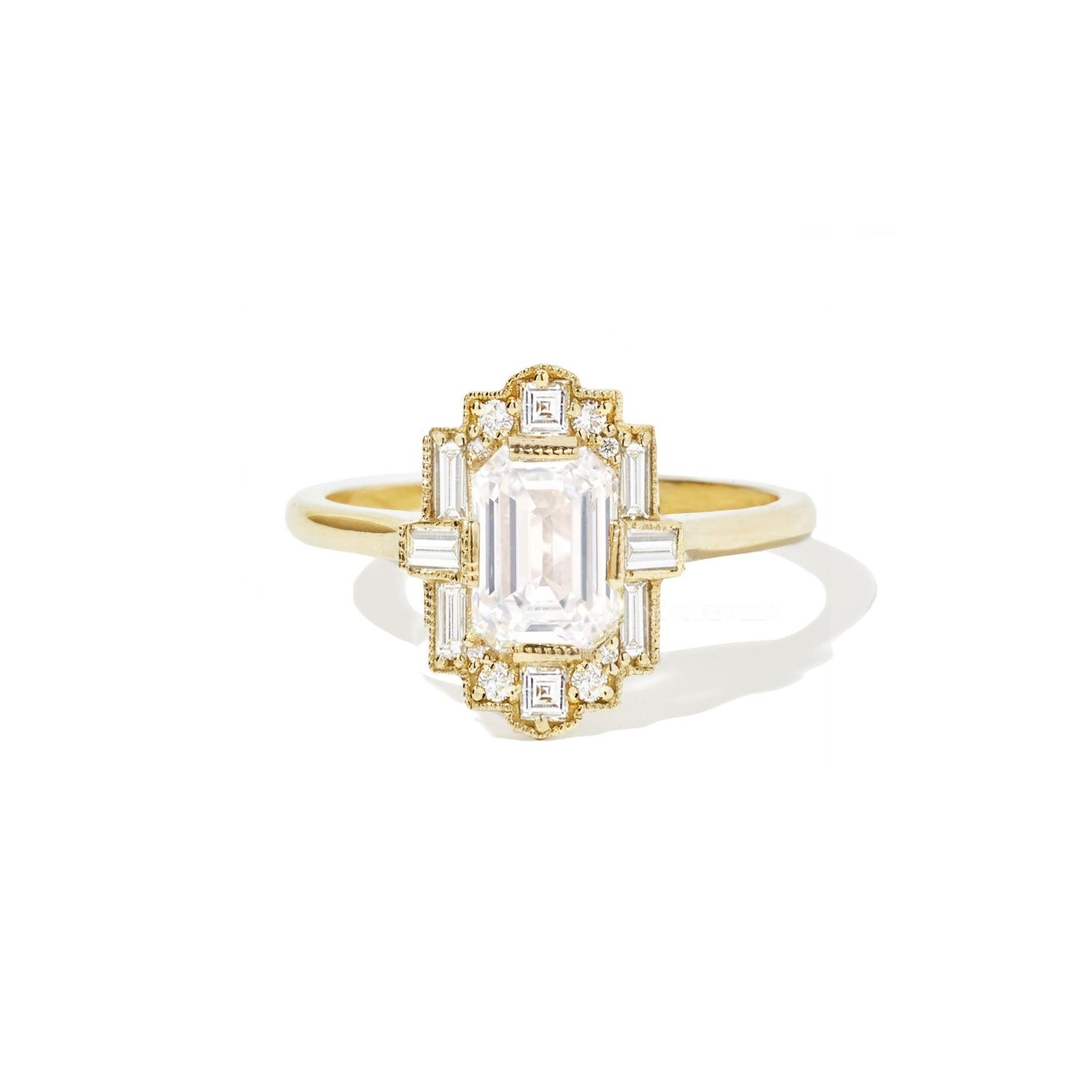 0.75 CT Emerald Cut Moissanite Engagement Ring 14K Yellow Gold Plated For Women