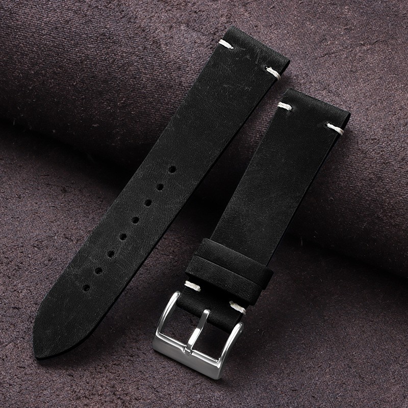 Retro Crazy Horse Genuine Leather Watch Straps Mens Solid Buckle Band 18/20/22mm