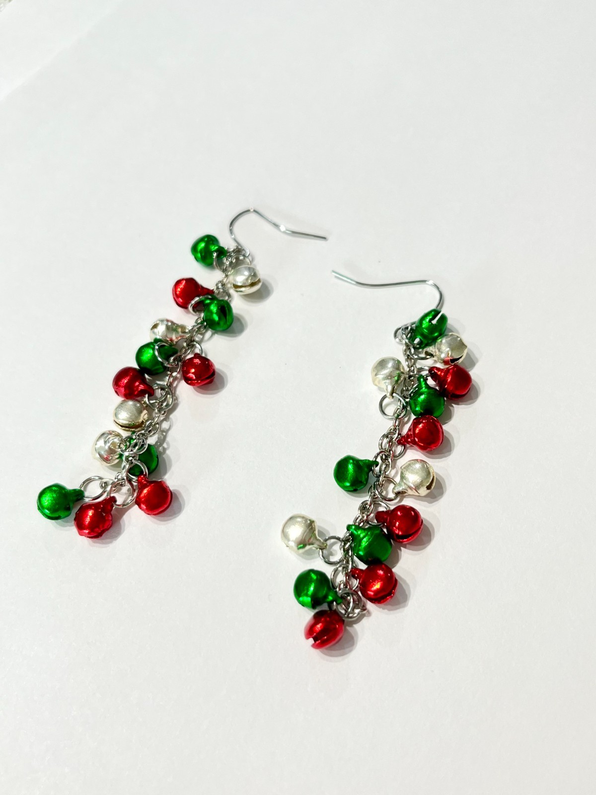 Red Green Christmas Jingle Bell Dangle Earrings Pair