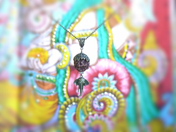 Ganesha necklace HANDMADE 5 Mukhi Rudraksha pendant Hindu jewelry Success symbol