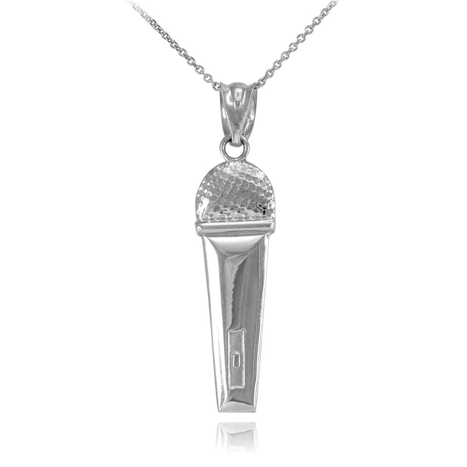 Gold Microphone Pendant Necklace (Available in Yellow/Rose/White/Two Tone Gold)