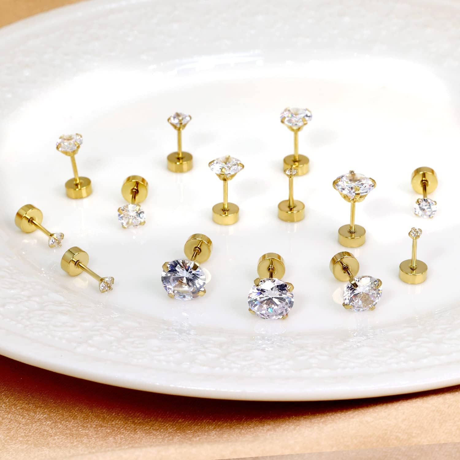 Sweetkiki 7 Pairs Flat Back Stud Earrings Set for Women, Hypoallergenic Surgical