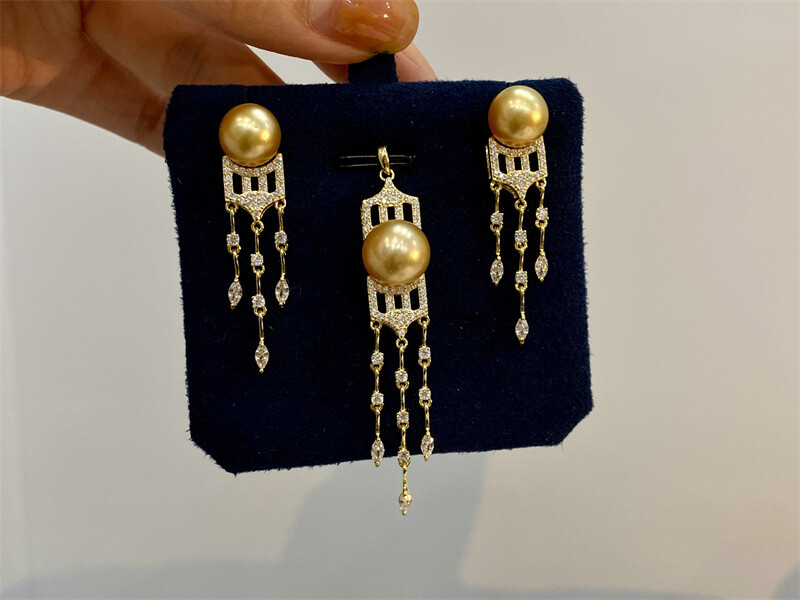 Gorgeous AAAAA 9-10mm South Sea White ROUND Pearl Pendant Earring Set 925s