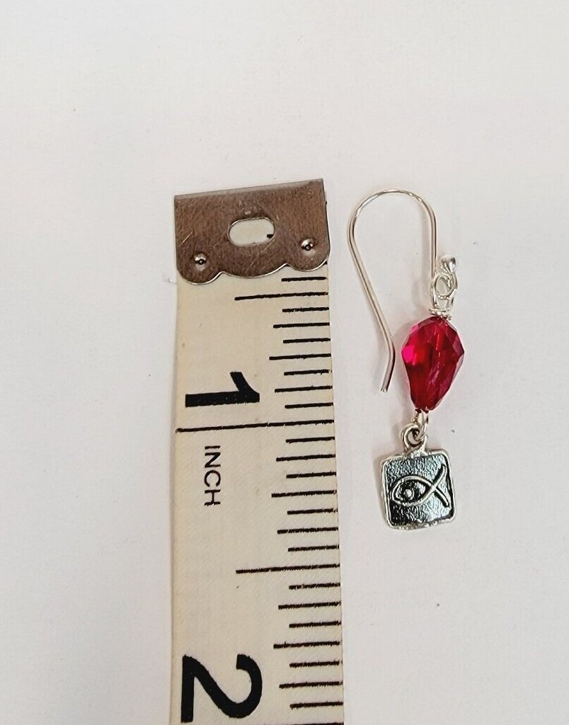 Hypoallergenic Dangle Earrings With Swarovski Crystals Red Color And Jesus Fish