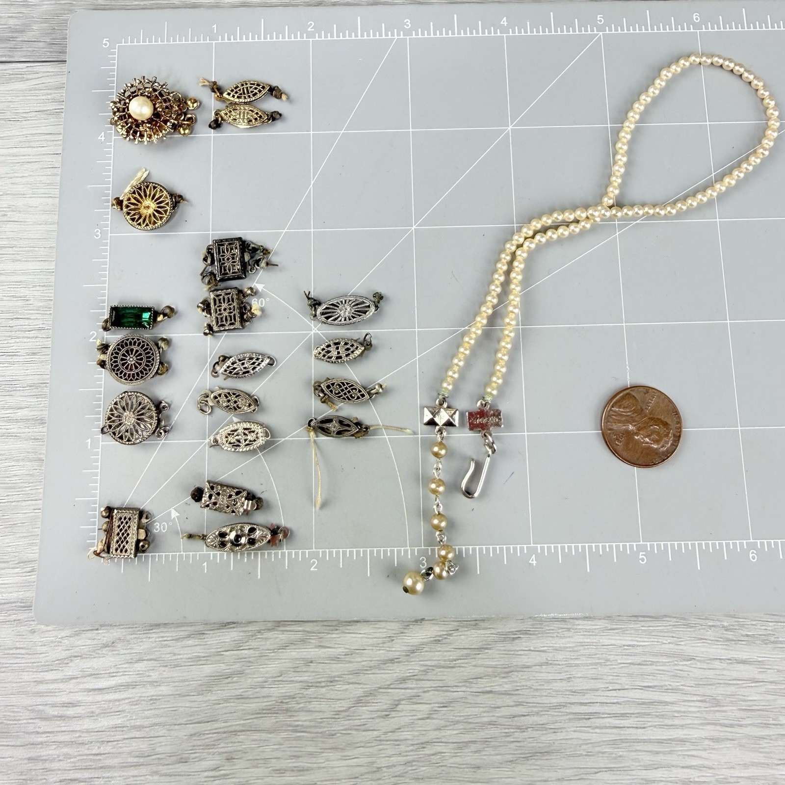 Antique Vintage Sterling Silver Filigree Necklace Clasp Lot 19+ Parts Findings