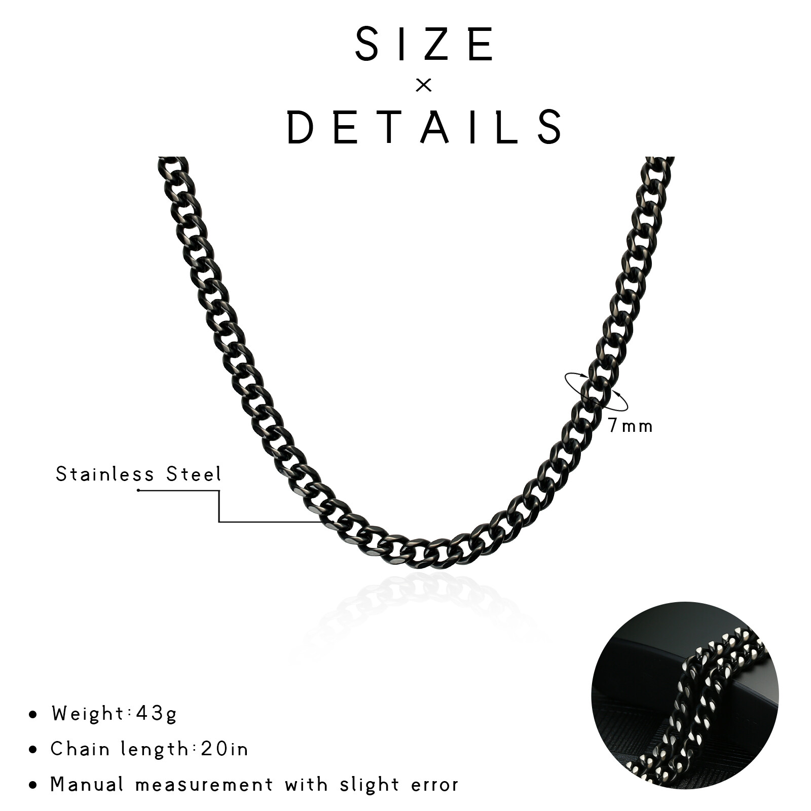 Basic Punk Stainless Steel 7mm Cuban Necklaces Bracelet For Men Women Black