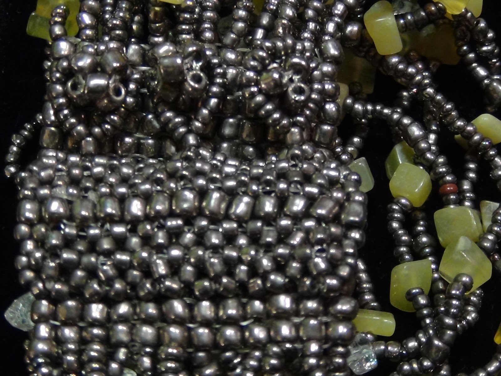 Multi-wrap Bracelet Cuff Beaded Glass Grey Lime Green Bracelet Button Closure