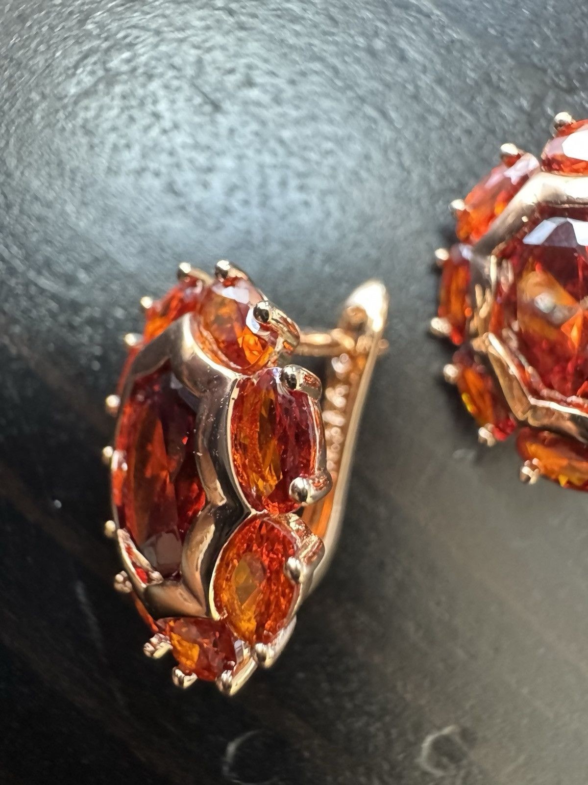 585 14K RG Rose Gold Stamped Cluster Cognac Orange Stud Earrings