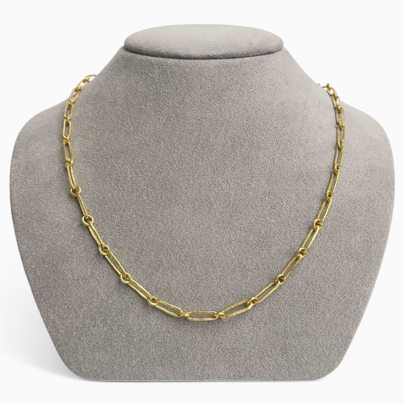 18k Yellow Gold Hammered Paperclip Link 5.00mm Chain Toggle Necklace 30g 27″ 29″